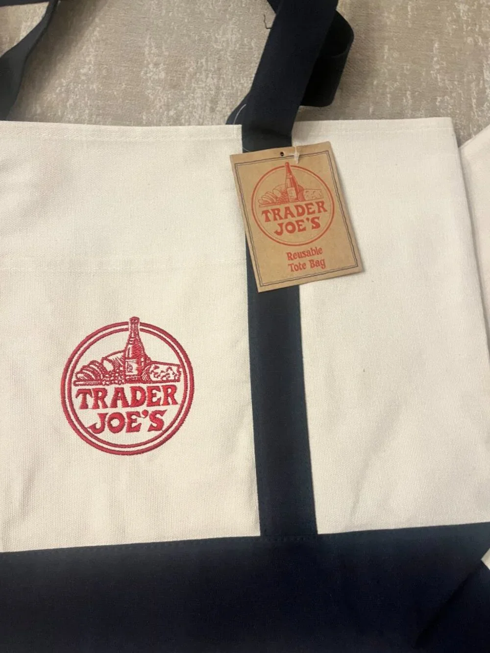 Trader Joe's Navy  Large Canvas Tote Bags (2)
